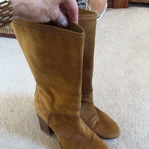 Stuart Weitzman Tan Heeled Boots with Suede Finish